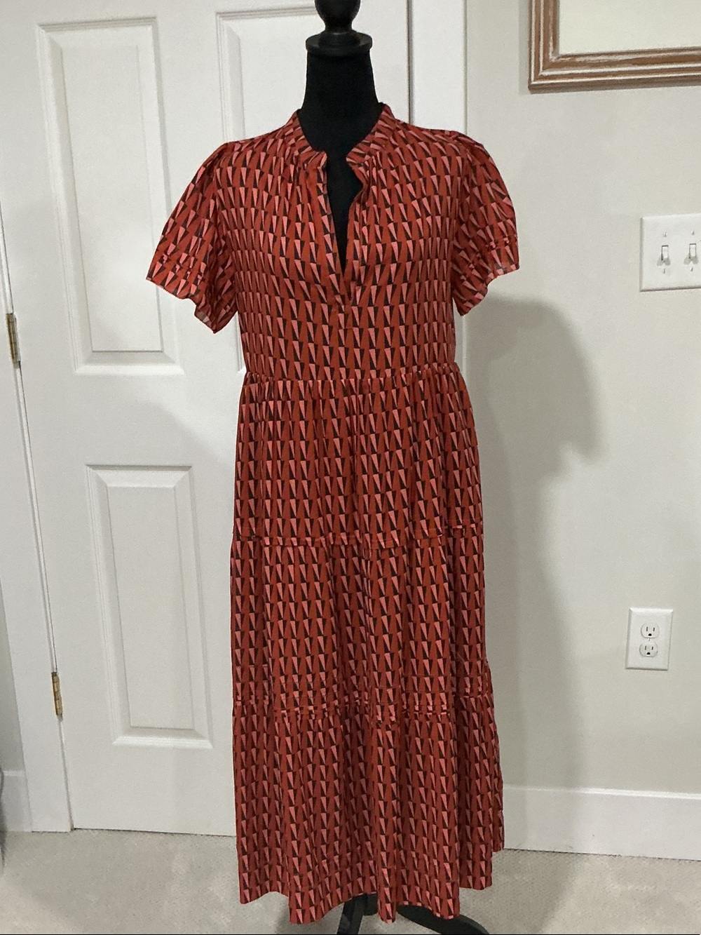 Trovata Rust Geometric Tiered Maxi Dress